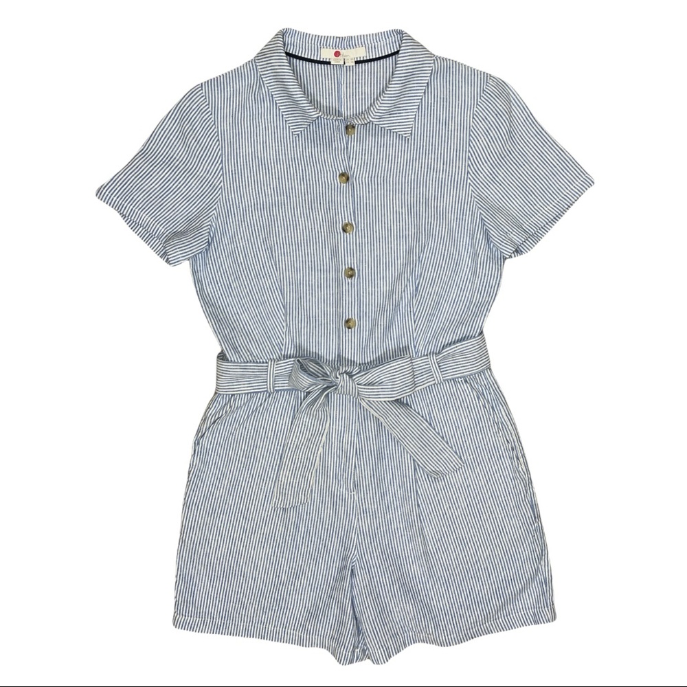 Boden Lucinda Romper Blue White Striped Linen/Cotton US 4 UK 8